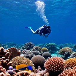 Caribbean Holidays, Cuba Diving May, Divers swimming above coral gardens and colourful tropical fish at Jardines de la Reina, Cuba