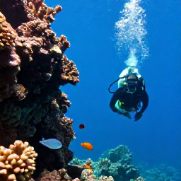 Caribbean Holidays, Cuba Diving October, A scuba diver descending beside a dramatic coral wall near Cuba, with tropical fish and blue Caribbean water