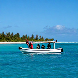 Caribbean Holidays, Cuba Diving September, Small Cuban dive boat carrying scuba divers across calm turquoise sea beside a tropical coastline