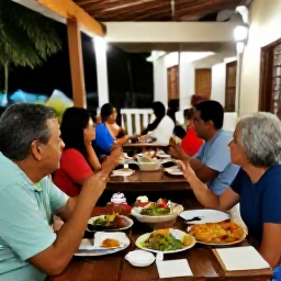 Caribbean Holidays, Cuba Family Holidays, A family dining outdoors at a welcoming Cuban restaurant, with colourful local dishes and a relaxed evening atmosphere