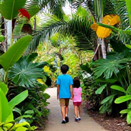 Caribbean Holidays, Cuba Family Holidays, A family visiting a lush Cuban nature reserve with tropical plants, a gentle trail and colourful birds