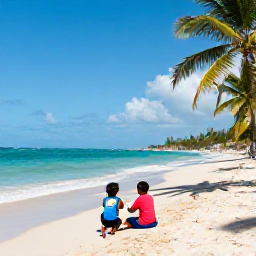 Caribbean Holidays, Cuba Family Holidays, A relaxed Cuban family enjoying a sunny beach holiday in Varadero, with turquoise water, soft sand and palm trees
