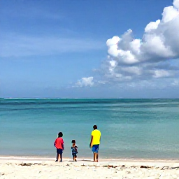 Caribbean Holidays, Cuba Family Holidays, A relaxed Cuban family on a sunny beach in Varadero in November, children playing near calm turquoise water