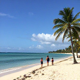 Caribbean Holidays, Cuba Family Holidays, A sunny Cuban beach with calm turquoise water, soft sand, palm trees and a relaxed family atmosphere in February