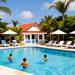Caribbean Holidays, Cuba Family Holidays, A welcoming Cuban family resort with a swimming pool, children playing safely, parents relaxing and tropical gardens
