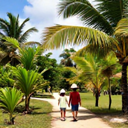Caribbean Holidays, Cuba Family Holidays, Cuban family enjoying a nature excursion among green palm trees and tropical countryside, gentle walking trail and sunny skies
