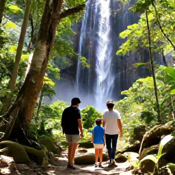 Caribbean Holidays, Cuba Family Holidays, Cuban family enjoying a nature excursion near a waterfall and tropical forest, with safe walking trails and bright spring sunshine