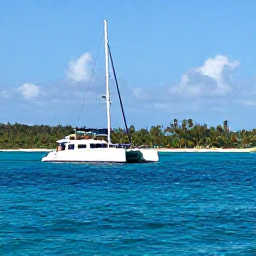 Caribbean Holidays, Cuba Family Holidays, Family enjoying a calm catamaran trip near the Cuban coast, clear blue water, tropical island scenery and gentle sunshine