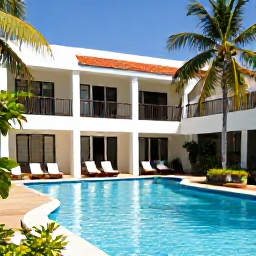 Caribbean Holidays, Cuba Family Holidays, Family enjoying a shaded hotel pool and tropical garden in Cuba during a warm July afternoon