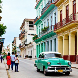 Caribbean Holidays, Cuba Family Holidays, Family exploring colourful colonial streets and classic American cars in Havana, Cuba, daytime travel scene