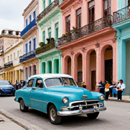Caribbean Holidays, Cuba Family Holidays, Family exploring colourful colonial streets in Havana, Cuba, with vintage cars, balconies and local musicians in the background