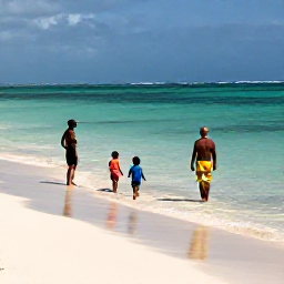 Caribbean Holidays, Cuba Family Holidays, Family swimming and snorkelling in clear shallow water near a white sandy beach in Varadero, Cuba