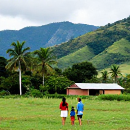 Caribbean Holidays, Cuba Family Holidays, Family visiting a lush Cuban countryside valley with palm trees, mountains and a traditional farm near Vi&ntilde;ales