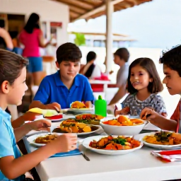 Caribbean Holidays, Cuba Family Holidays, Happy family sharing a relaxed Cuban meal at an outdoor restaurant with colourful local dishes and friendly atmosphere