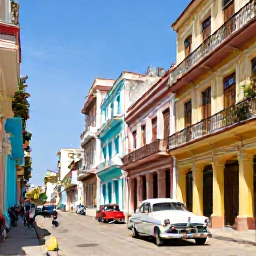 Caribbean Holidays, Cuba February Tours, Colourful classic cars and colonial architecture on a sunny Havana street in February