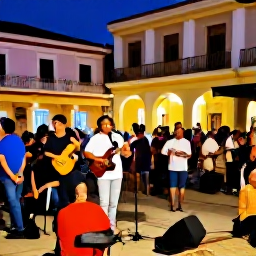Caribbean Holidays, Cuba February Tours, Friendly Cuban musicians performing live in a lively evening plaza filled with locals and visitors