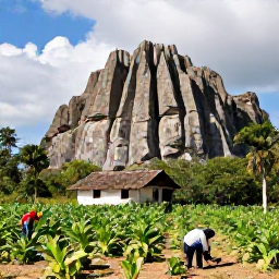 Caribbean Holidays, Cuba Holidays, Cuban countryside near Vi&ntilde;ales with dramatic limestone mogotes, tobacco fields, a rustic farmhouse and farmers working in the landscape