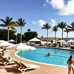 Caribbean Holidays, Cuba Holidays March, All-inclusive Cuban resort in Varadero with a swimming pool, palm trees, sun loungers and guests enjoying a warm March afternoon