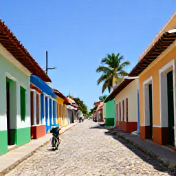 Caribbean Holidays, Cuba Holidays March, Trinidad Cuba cobbled street with brightly coloured colonial homes, bicycles and palm trees under a clear March sky