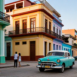 Caribbean Holidays, Cuba Holidays May, Couple exploring colourful Old Havana streets with classic American cars, balconies and warm afternoon light
