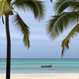 Caribbean Holidays, Cuba Holidays May, Tropical Cuban coastline in May with calm turquoise water, green palms and a small boat near the beach