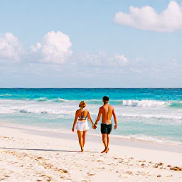 Caribbean Holidays, Cuba Honeymoon December, Couple walking hand in hand along a quiet white-sand beach in Varadero, Cuba, warm December sunlight and turquoise sea