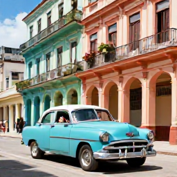Caribbean Holidays, Cuba Honeymoon July, Couple exploring colourful colonial streets and classic American cars in Havana, Cuba, during a sunny July day