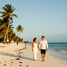 Caribbean Holidays, Cuba Honeymoon June, A newlywed couple walking hand in hand along a quiet white-sand beach in Varadero, Cuba, in warm June sunshine