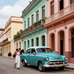 Caribbean Holidays, Cuba Honeymoon May, Romantic couple exploring colourful streets and classic American cars in Old Havana, Cuba, daytime, authentic travel photography