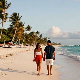 Caribbean Holidays, Cuba Honeymoon November, Couple walking hand in hand along a quiet white-sand beach in Varadero, Cuba, in warm November sunshine