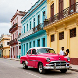 Caribbean Holidays, Cuba Honeymoon November, Newlywed couple exploring colourful colonial streets and classic cars in Havana, Cuba, during the daytime