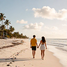 Caribbean Holidays, Cuba Honeymoon October, A couple walking hand in hand along a quiet white-sand beach in Varadero, Cuba, in warm October sunshine