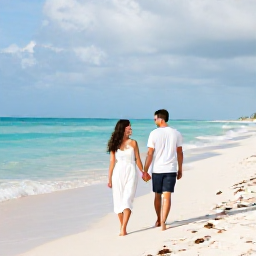 Caribbean Holidays, Cuba Honeymoons March, Couple walking hand in hand along a quiet white-sand beach in Varadero, Cuba, with turquoise water and soft March sunshine