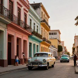 Caribbean Holidays, Cuba Honeymoons March, Romantic couple exploring the colourful old streets of Havana, Cuba, with classic American cars, colonial buildings and warm afternoon light