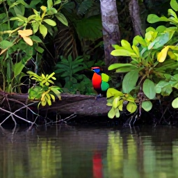 Caribbean Holidays, Cuba in April, A colourful Cuban bird perched in tropical woodland near a quiet lagoon, with dense green foliage and soft morning light
