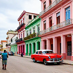 Caribbean Holidays, Cuba in August, Colourful Havana street in August with vintage American cars, colonial buildings and local people