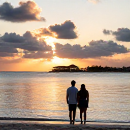 Caribbean Holidays, Cuba in August, Couple enjoying a peaceful Cuban beach at sunset near an all-inclusive resort