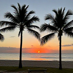 Caribbean Holidays, Cuba in August, Cuban sunset over a calm beach with palm trees, warm evening light and a welcoming resort atmosphere