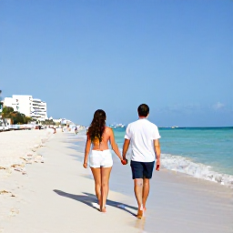 Caribbean Holidays, Cuba in December, Couple walking hand in hand along a sunny Cuban beach at Varadero in December