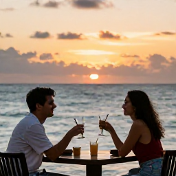 Caribbean Holidays, Cuba in December, Cuban sunset over the sea with a couple sharing a drink on a peaceful terrace