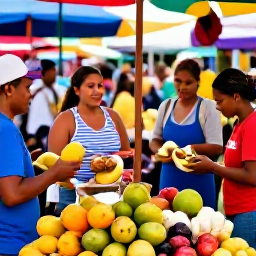 Caribbean Holidays, Cuba in February, A colourful Cuban market in February displaying tropical fruit, handmade crafts and local food, with friendly vendors and visitors browsing