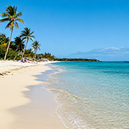 Caribbean Holidays, Cuba in February, A peaceful Cuban beach with clear shallow water, golden sand and palm trees during a sunny February afternoon