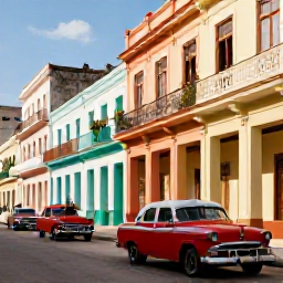 Caribbean Holidays, Cuba in February, Colourful colonial street in Havana, Cuba, with classic American cars, musicians and warm February sunshine