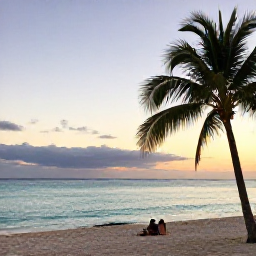 Caribbean Holidays, Cuba in February, Cuban beach at sunset with calm turquoise water, palm trees and a couple enjoying a peaceful February evening