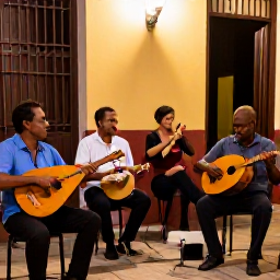 Caribbean Holidays, Cuba in February, Cuban musicians performing son and salsa in an intimate Havana venue, with wooden instruments, dancing locals and a warm evening atmosphere