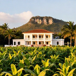 Caribbean Holidays, Cuba in February, Luxury Cuban countryside estate surrounded by green tobacco fields, palm trees and distant limestone hills in warm February sunshine