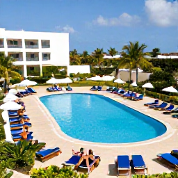 Caribbean Holidays, Cuba in February, Modern all-inclusive resort in Varadero, Cuba with swimming pool, tropical gardens, sun loungers and guests relaxing