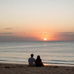 Caribbean Holidays, Cuba in February, Romantic Cuban sunset over the sea with a couple sitting together on a quiet beach