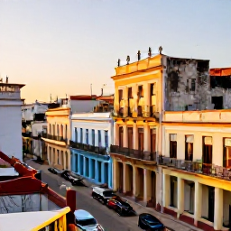 Caribbean Holidays, Cuba in February, Stylish Havana rooftop terrace overlooking colourful colonial buildings, historic streets and vintage cars at sunset