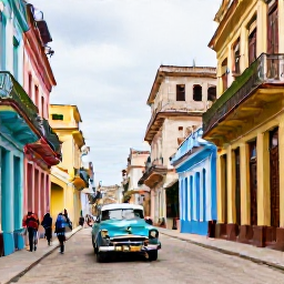 Caribbean Holidays, Cuba in February, Traveller walking through colourful colonial streets of Havana, Cuba, with classic American cars and historic buildings